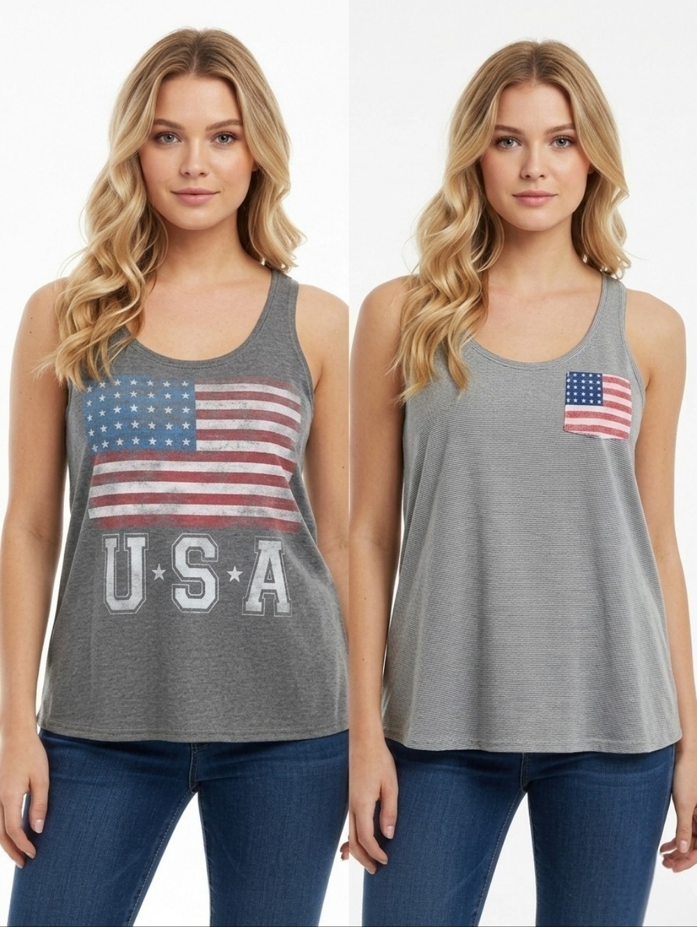 Fifth Sun Small USA Flag Gray Tank Top Bundle